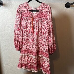 Bell By Alicia Bell Ari Paisley Floral Peasant Tiered Mini Dress in Red Floral